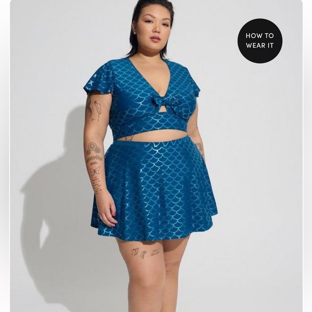 New! Set! Torrid sz 1 Mermaid Swim Bathing Suit Top Bottom Pockets Skirt 1X